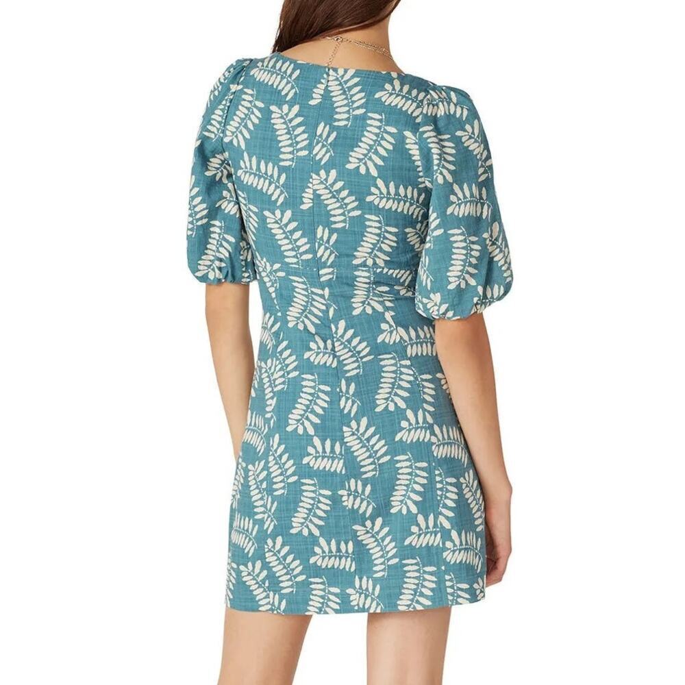 Parker Cammi Dress Leaf Print Short Puff Sleeve Scoop Neck Mini Sheath Green 2 - Picture 3 of 9